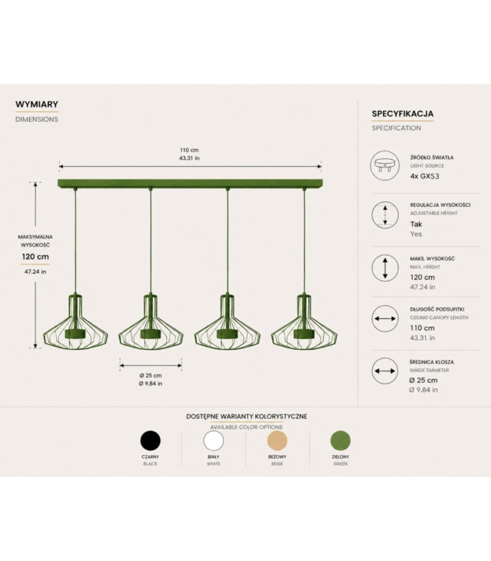 Axia Bar Pendant Ceiling Light Green 4x GX53-4