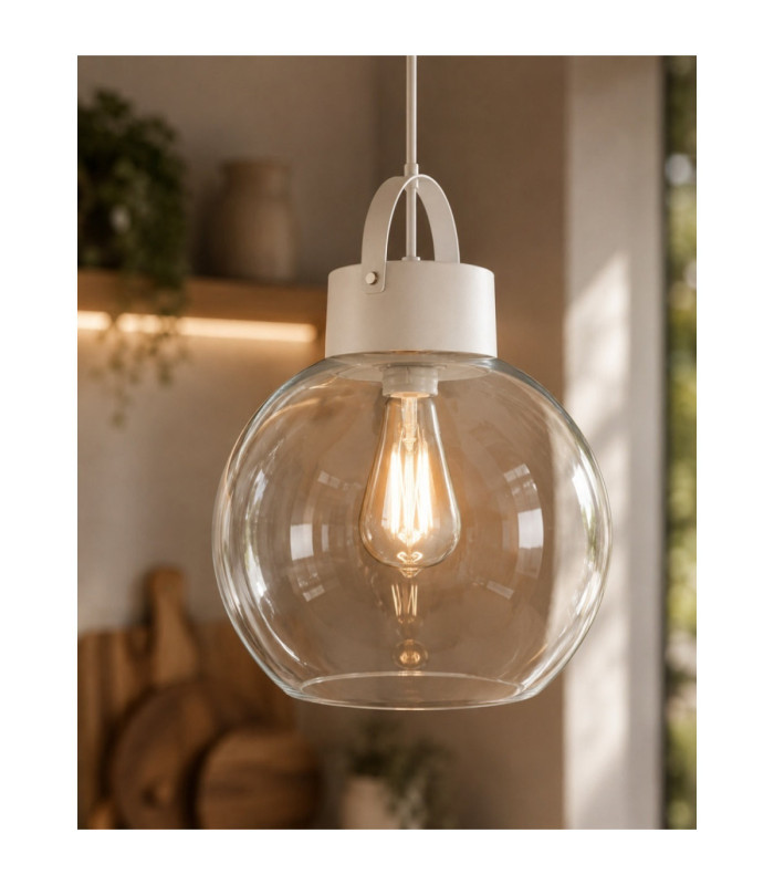 Hanson Dome Pendant Ceiling Light White Clear Glass Shade 1x E27-3