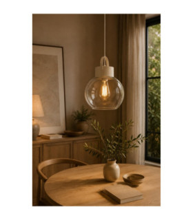 Hanson Dome Pendant Ceiling Light Beige Clear Glass Shade 1x E27-2