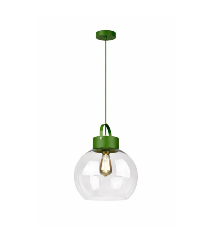 Hanson Dome Pendant Ceiling Light Green Clear Glass Shade 1x E27-1