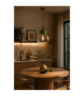 Hanson Dome Pendant Ceiling Light Green Clear Glass Shade 1x E27-2