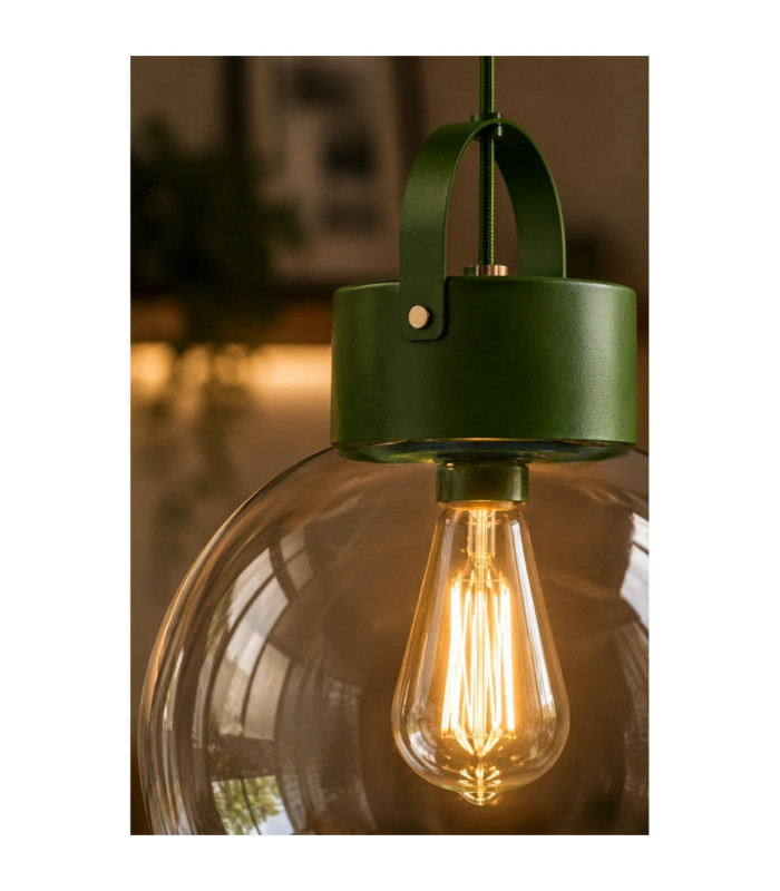 Hanson Dome Pendant Ceiling Light Green Clear Glass Shade 1x E27-3