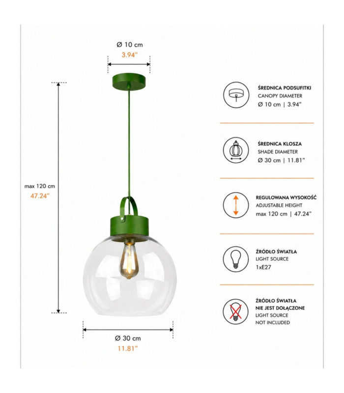 Hanson Dome Pendant Ceiling Light Green Clear Glass Shade 1x E27-4