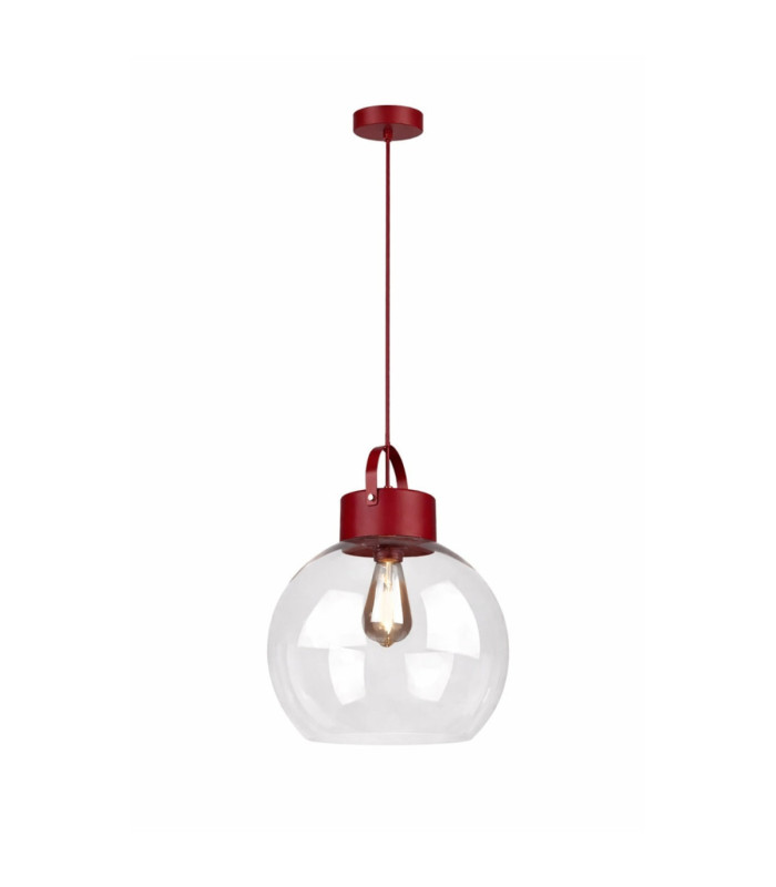 Hanson Dome Pendant Ceiling Light Burgundy Clear Glass Shade 1x E27-1