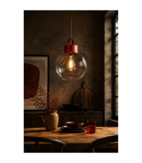 Hanson Dome Pendant Ceiling Light Burgundy Clear Glass Shade 1x E27-2