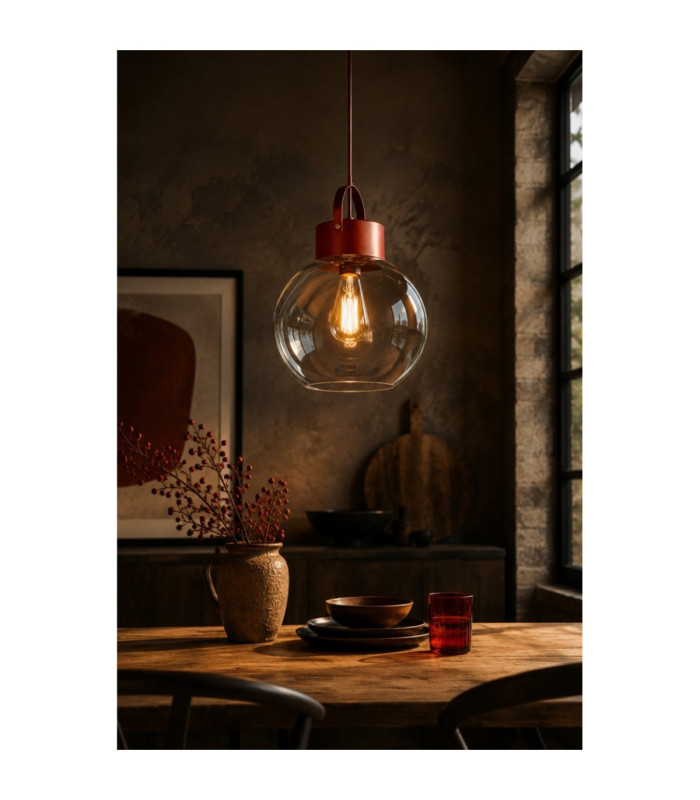 Hanson Dome Pendant Ceiling Light Burgundy Clear Glass Shade 1x E27-2