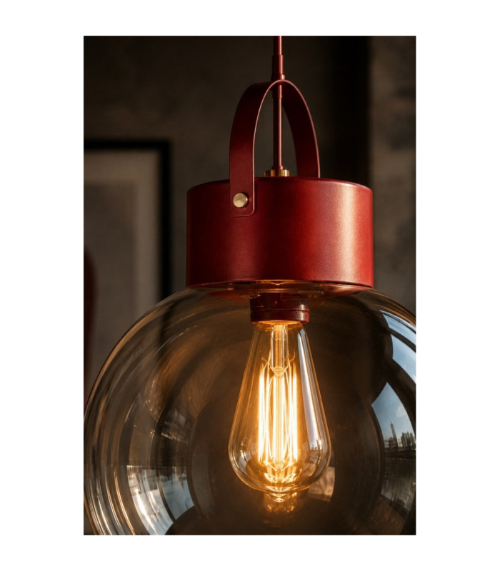 Hanson Dome Pendant Ceiling Light Burgundy Clear Glass Shade 1x E27-3