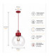 Hanson Dome Pendant Ceiling Light Burgundy Clear Glass Shade 1x E27-4
