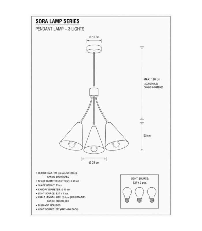 Sora Cluster Pendant Ceiling Light Beige 3x E27-4