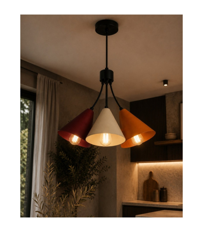 Sora Cluster Pendant Ceiling Light Burgundy Beige Orange 3x E27-3