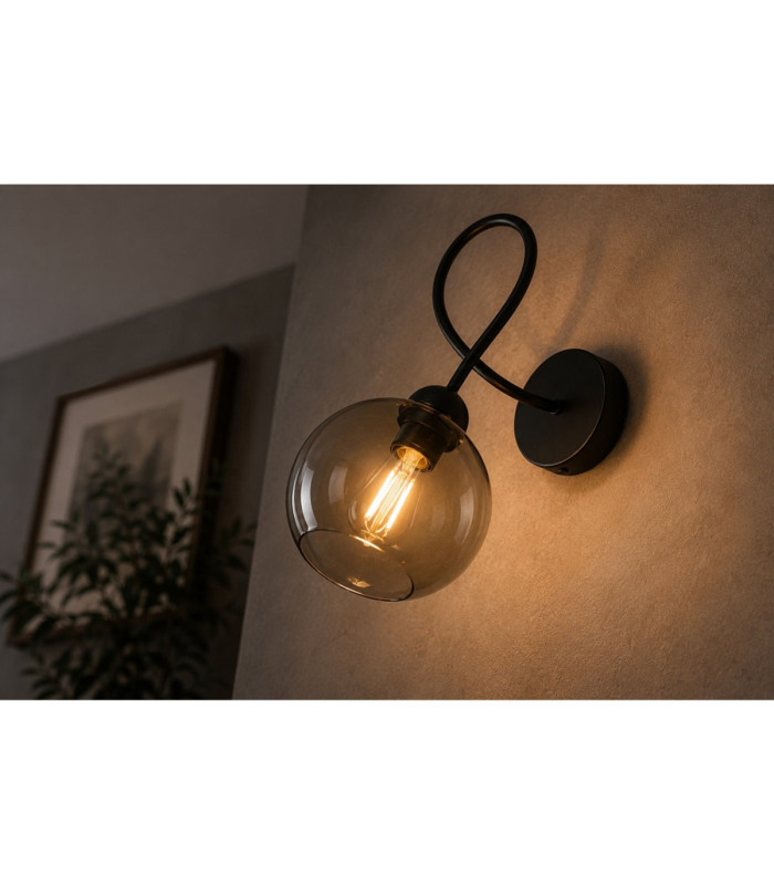 Lyra Wall Lamp Black Smoky Glass Shade 1x E27-3