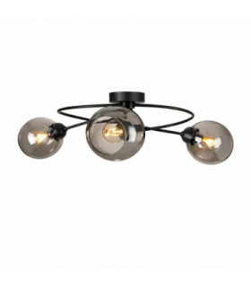 Lyra Multi Arm Semi Flush Ceiling Lamp Black Smoky Glass Shade 3x E27-1