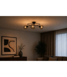 Lyra Multi Arm Semi Flush Ceiling Lamp Black Smoky Glass Shade 3x E27-2