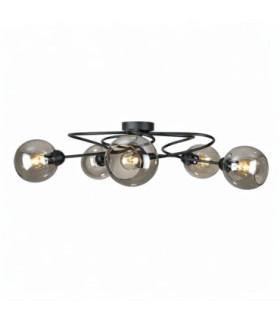 Lyra Multi Arm Semi Flush Ceiling Lamp Black Smoky Glass Shade 5x E27-1