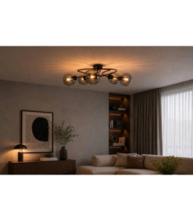 Lyra Multi Arm Semi Flush Ceiling Lamp Black Smoky Glass Shade 5x E27-2