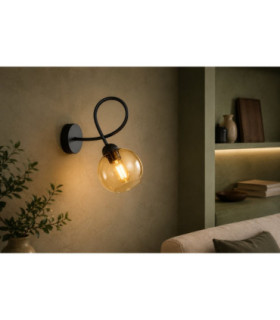 Lyra Wall Lamp Black Amber Glass Shade 1x E27-2