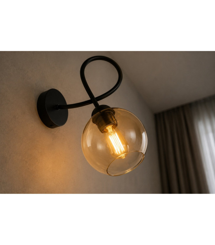Lyra Wall Lamp Black Amber Glass Shade 1x E27-3