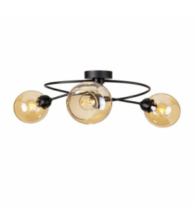 Lyra Multi Arm Semi Flush Ceiling Lamp Black Amber Glass Shade 3x E27-1