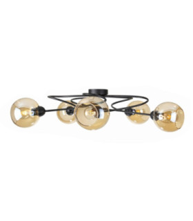 Lyra Multi Arm Semi Flush Ceiling Lamp Black Amber Glass Shade 5x E27-1