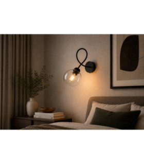 Lyra Wall Lamp Black Transparent Glass Shade 1x E27-2