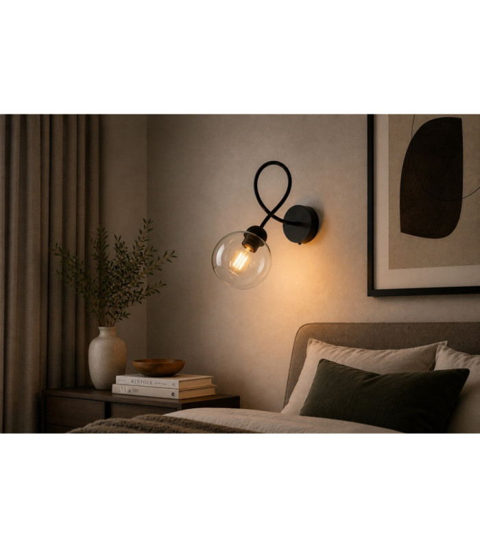 Lyra Wall Lamp Black Transparent Glass Shade 1x E27-2