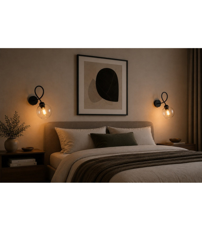 Lyra Wall Lamp Black Transparent Glass Shade 1x E27-3