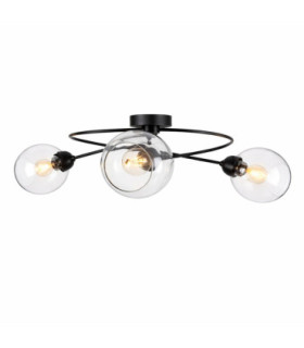 Lyra Multi Arm Semi Flush Ceiling Lamp Black Transparent Glass Shade 3x E27-1