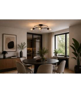 Lyra Multi Arm Semi Flush Ceiling Lamp Black Transparent Glass Shade 3x E27-2