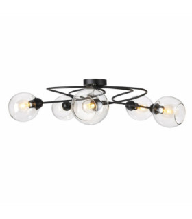Lyra Multi Arm Semi Flush Ceiling Lamp Black Transparent Glass Shade 5x E27-1
