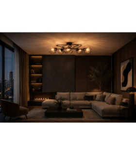 Lyra Multi Arm Semi Flush Ceiling Lamp Black Transparent Glass Shade 5x E27-2