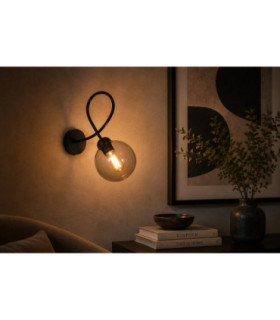 Lyra Globe Wall Lights Black Smoky Glass Shade 1x E27-2
