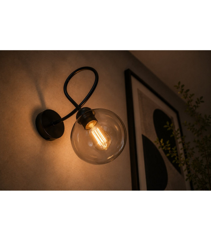 Lyra Globe Wall Lights Black Smoky Glass Shade 1x E27-3