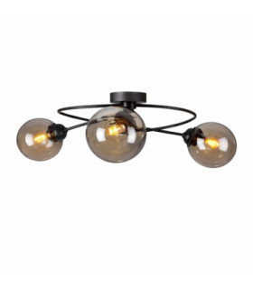 Lyra Globe Ceiling Light Black Smoky Glass Shade 3x E27-1