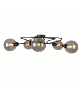 Lyra Globe Ceiling Light Black Smoky Glass Shade 5x E27-1
