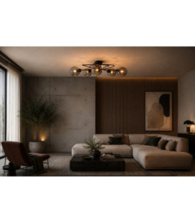 Lyra Globe Ceiling Light Black Smoky Glass Shade 5x E27-2