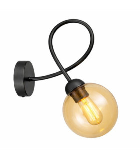 Lyra Globe Wall Lights Black Amber Glass Shade 1x E27-1
