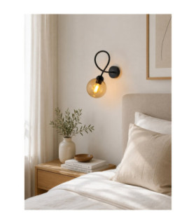 Lyra Globe Wall Lights Black Amber Glass Shade 1x E27-2
