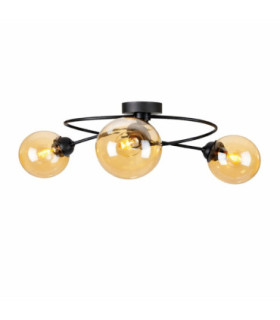 Lyra Globe Ceiling Light Black Amber Glass Shade 3x E27-1