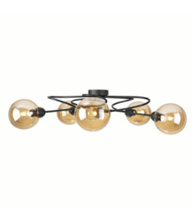 Lyra Globe Ceiling Light Black Amber Glass Shade 5x E27-1
