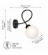 Lyra Globe Wall Lights Black White Glass Shade 1x E27-3