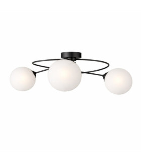 Lyra Globe Ceiling Light Black White Glass Shade 3x E27-1