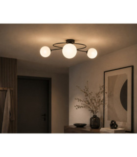 Lyra Globe Ceiling Light Black White Glass Shade 3x E27-2