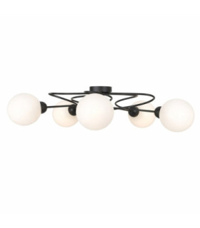 Lyra Globe Ceiling Light Black White Glass Shade 5x E27-1