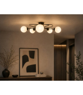 Lyra Globe Ceiling Light Black White Glass Shade 5x E27-2
