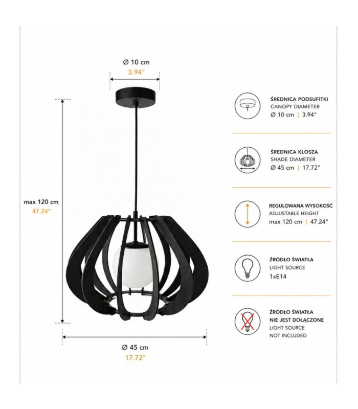 Alva Wire Frame Pendant Ceiling Light Black 1x E27-4