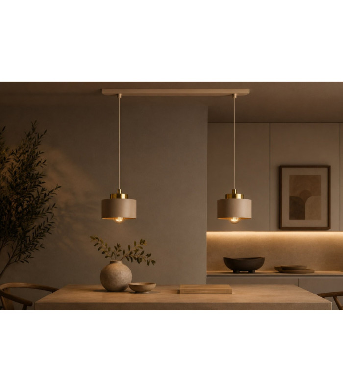Simply Bar Pendant Ceiling Light Beige Gold 2x E27-2