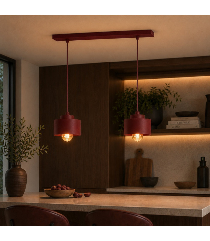Simply Bar Pendant Ceiling Light Burgundy 2x E27-2