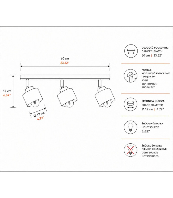 Simply Ceiling Spotlight Bar Burgundy 3x E27-3