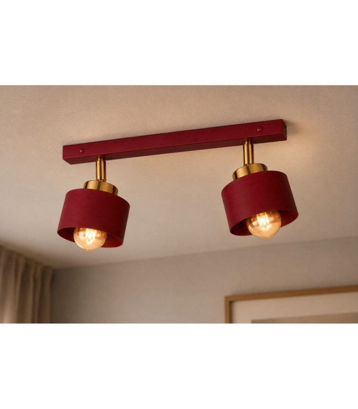 Simply Twin Ceiling Spotlight Burgundy Gold 2x E27-2