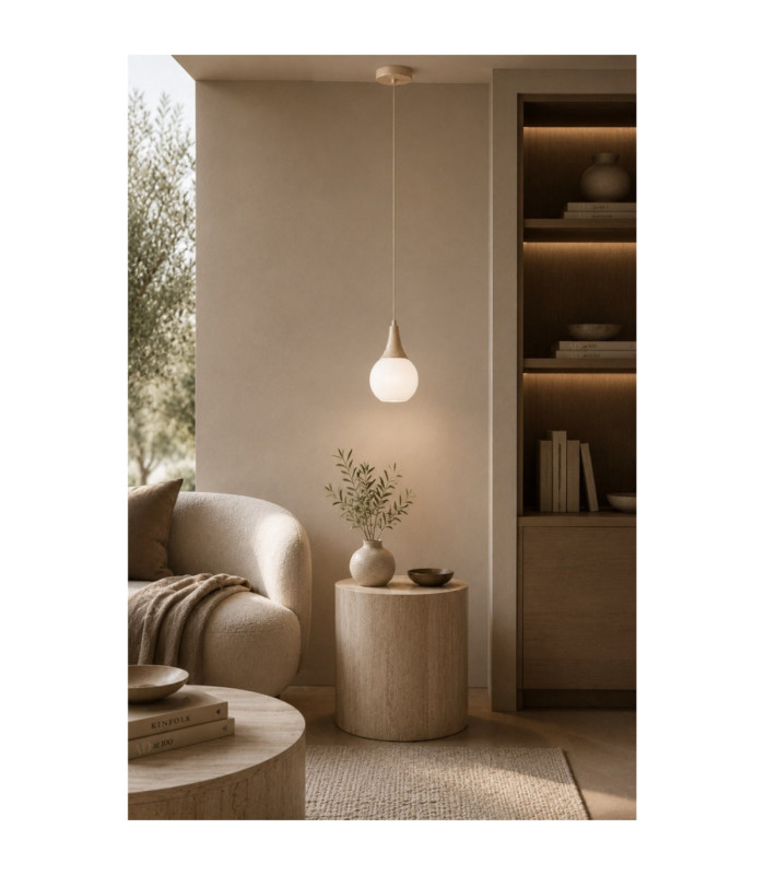 Lacrima Slim Pendant Ceiling Light Beige White Glass Shade 1x E27-2